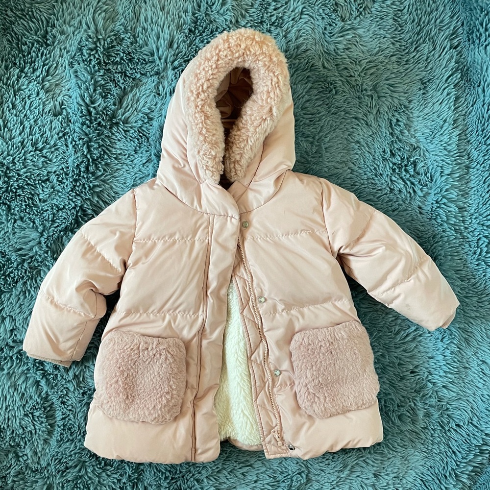 Pink Zara Winter Coat for Toddler Girls 2/3